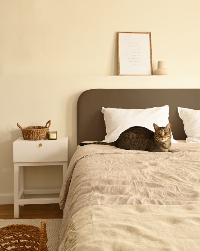 Deco Wood Cabecero Tapizado Horizontal Con Estructura De Madera Acabado En Marrón De 150x80cm