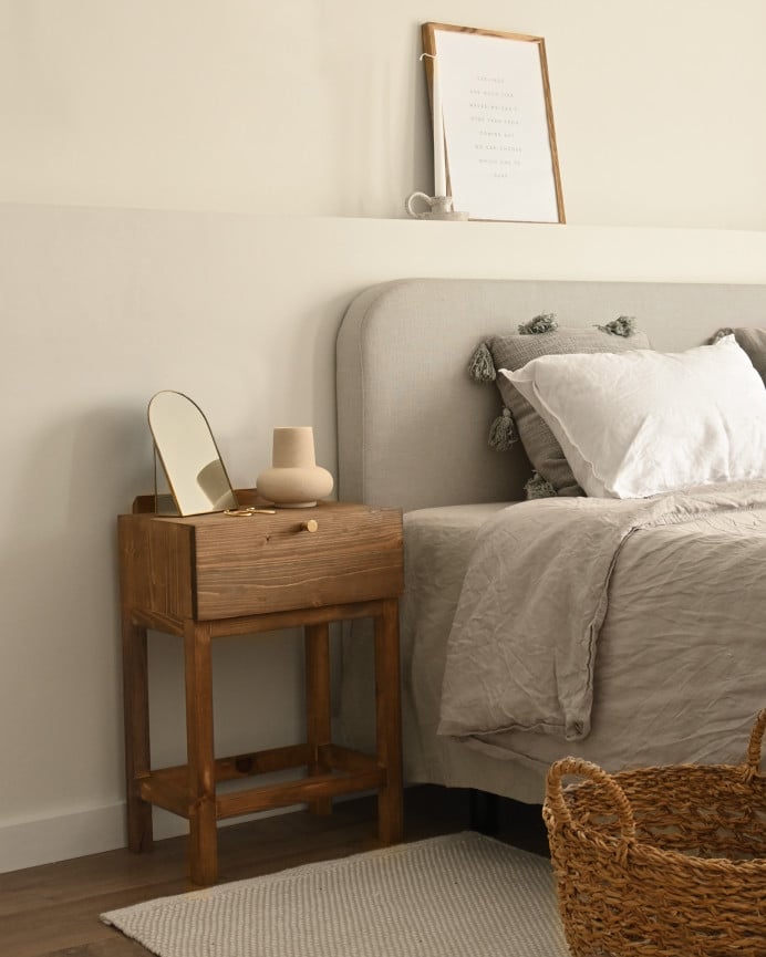 Deco Wood Cabecero Tapizado Horizontal Con Estructura De Madera Acabado En Gris De 150x80cm