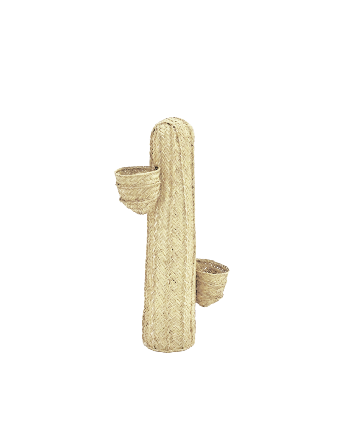 Deco wood Cactus de esparto con dos maceteros y estructura de madera maciza de 70cm