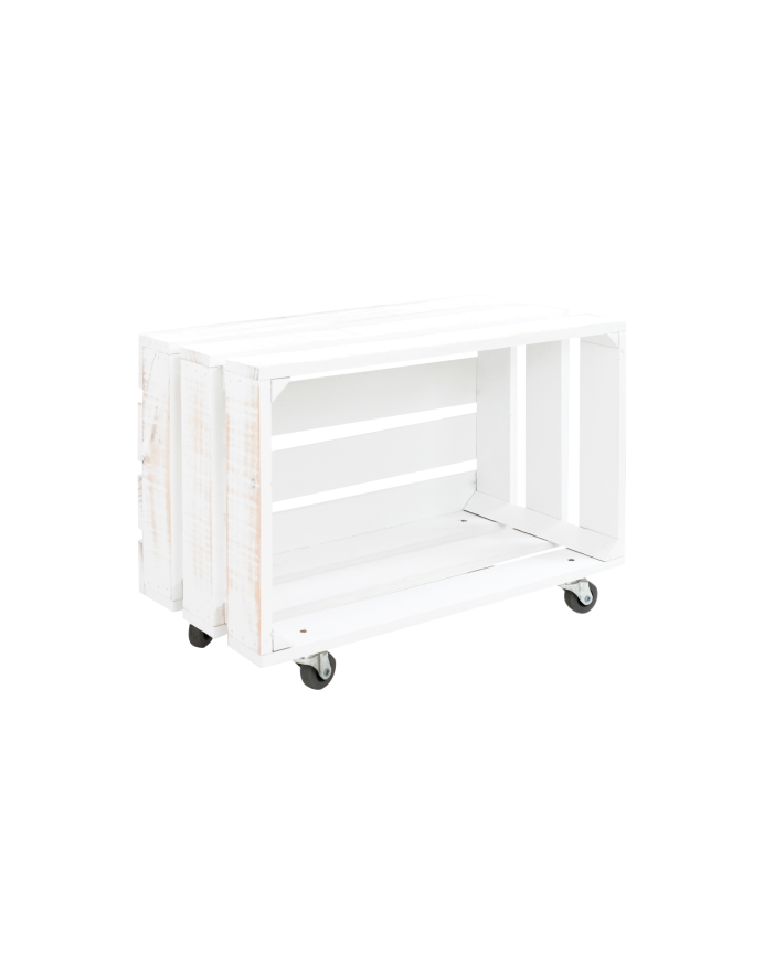 Deco wood Caja grande de madera maciza decapada con ruedas horizontal 49x25 5x30 5cm