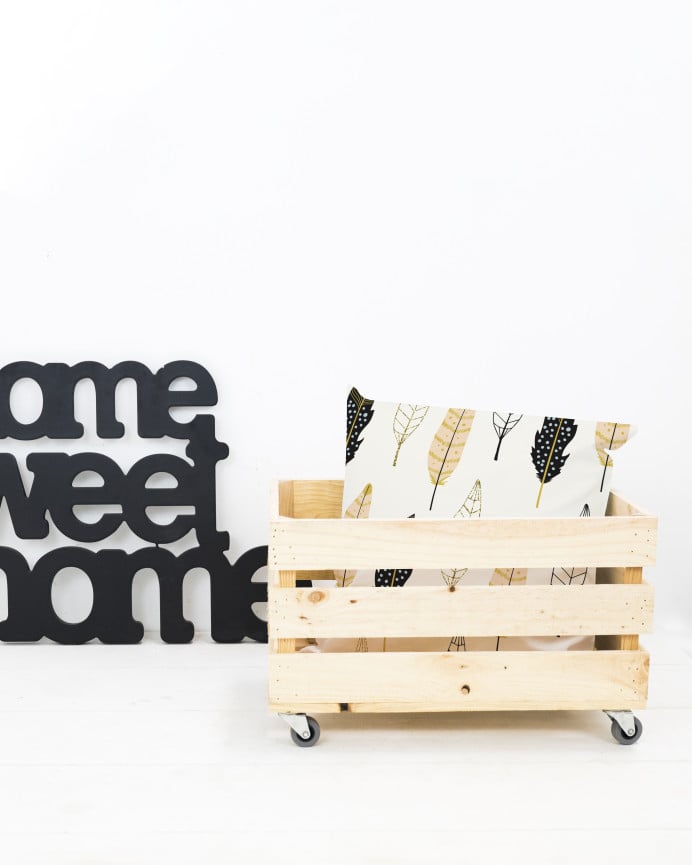 Deco Wood Caja Grande De Madera Maciza En Tono Natural Con Ruedas 49x30 5x25 5 Cm