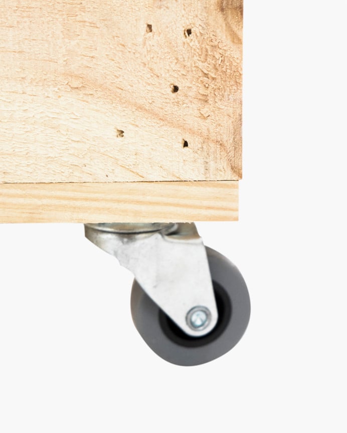 Deco Wood Caja Grande De Madera Maciza En Tono Natural Con Ruedas 49x30 5x25 5 Cm