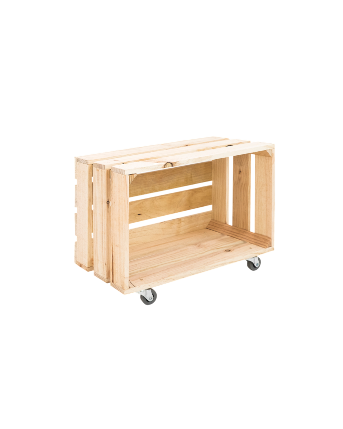Deco wood Caja grande de madera maciza en tono natural con Ruedas Horizontal 49x25 5x30 5cm