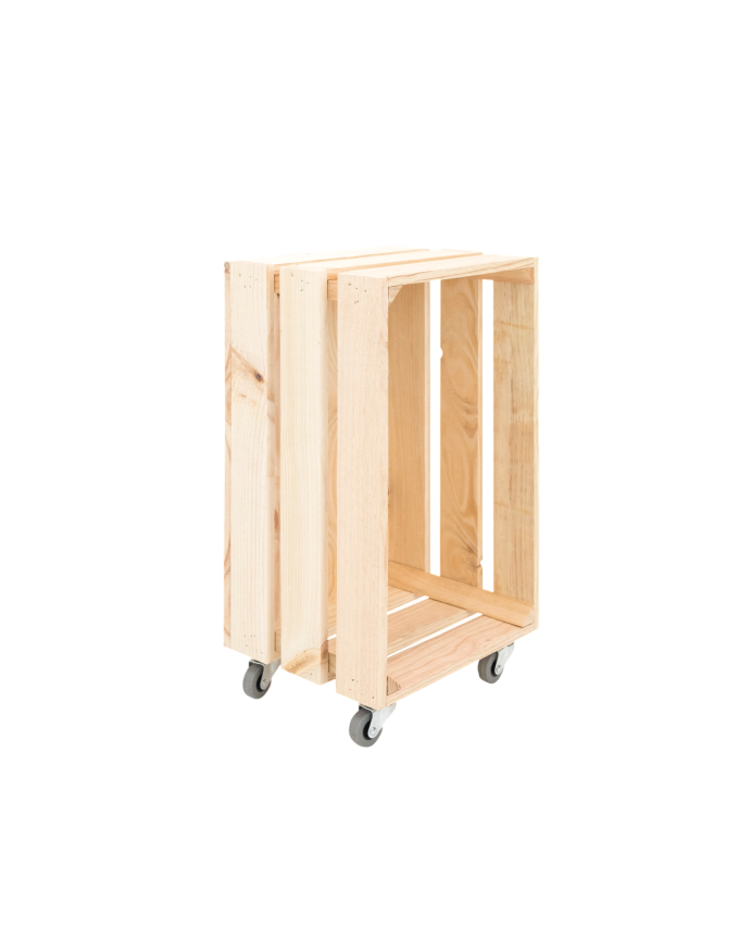 Deco wood Caja grande de madera maciza en tono natural con Ruedas Vertical 30 5x25 5x49 cm