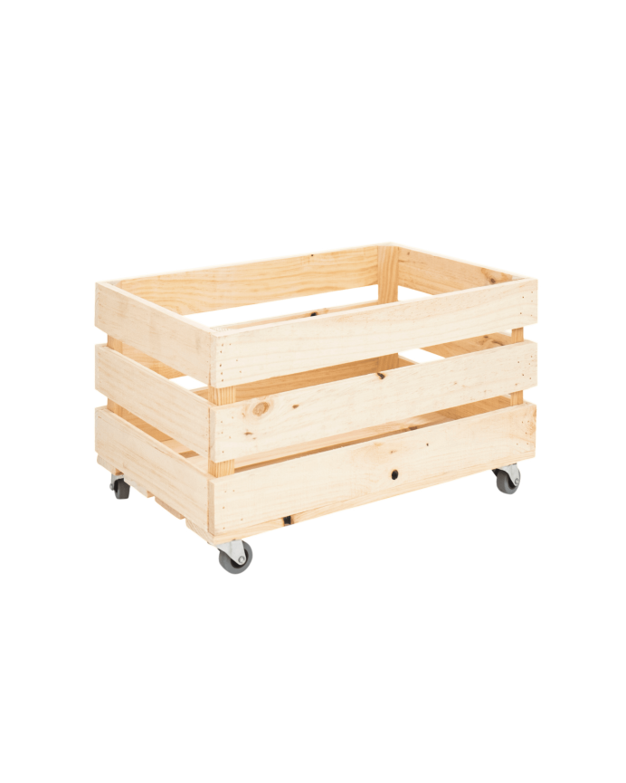 Deco wood Caja grande de madera maciza en tono natural con Ruedas 49x30 5x25 5 cm