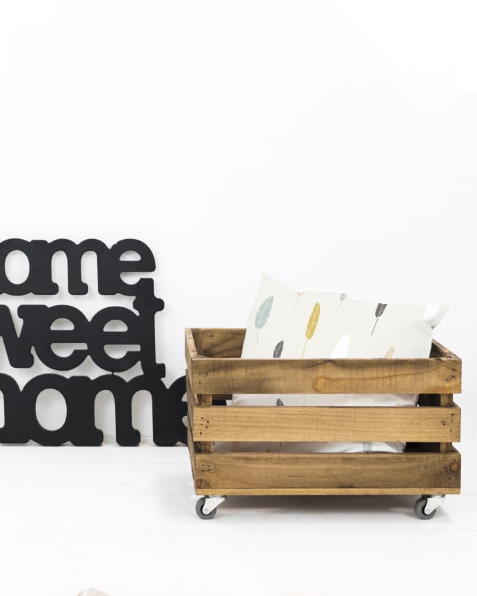 Deco Wood Caja Grande De Madera Maciza En Tono Roble Oscuro Con Ruedas 30 5x25 5x49 Cm