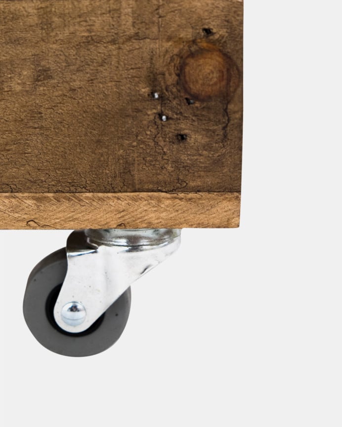 Deco Wood Caja Grande De Madera Maciza En Tono Roble Oscuro Con Ruedas 30 5x25 5x49 Cm