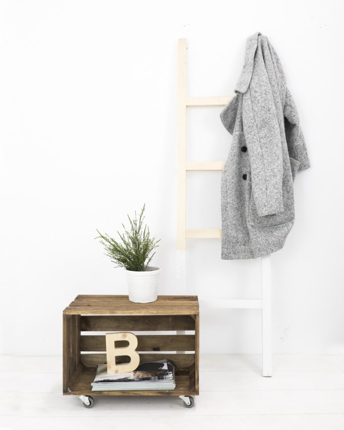 Deco Wood Caja Grande De Madera Maciza En Tono Roble Oscuro Con Ruedas Horizontal 49x25 5x30 5cm