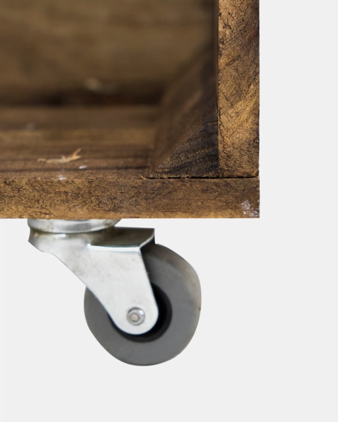 Deco Wood Caja Grande De Madera Maciza En Tono Roble Oscuro Con Ruedas Horizontal 49x25 5x30 5cm