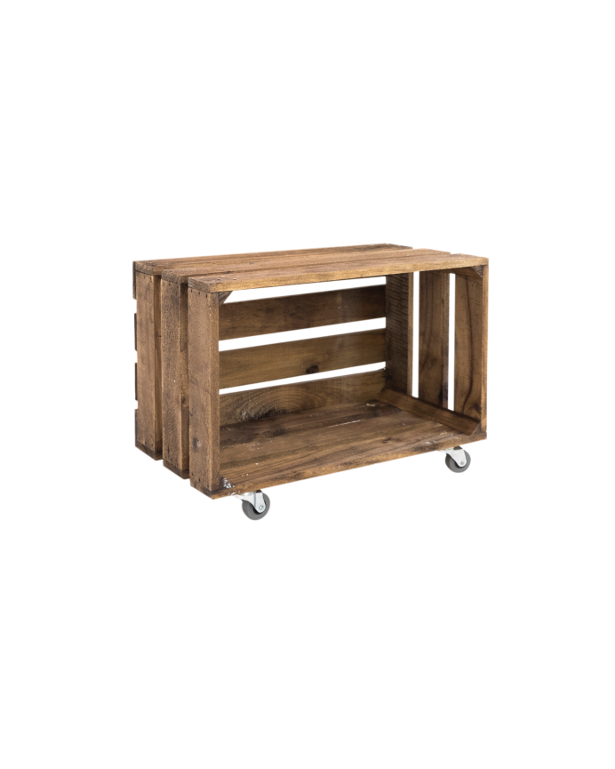 Deco wood Caja grande de madera maciza en tono roble oscuro con Ruedas Horizontal 49x25 5x30 5cm