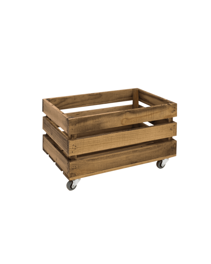 Deco wood Caja grande de madera maciza en tono roble oscuro con Ruedas 30 5x25 5x49 cm