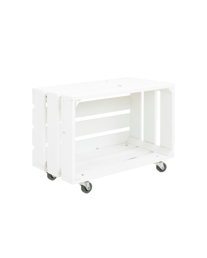 Deco wood Caja grande de madera maciza tono blanco con ruedas horizontal 49x25 5x30 5cm