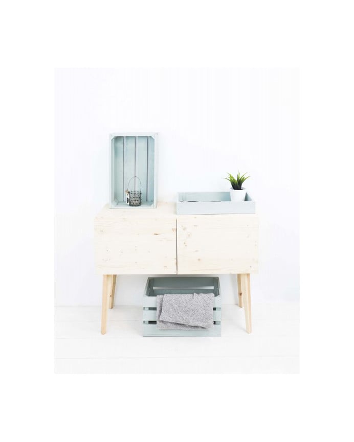 Deco Wood Caja Pequeña De Madera Maciza Tono Verde Azulado 49x30 5x7 5cm