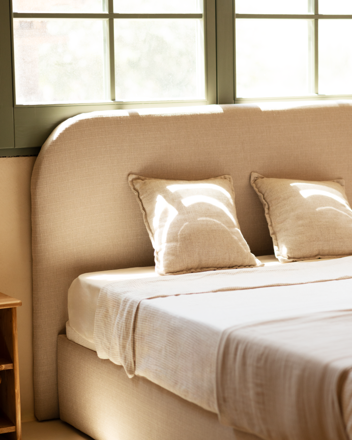 Deco Wood Cama Con Canapé Beige Para Colchón De 90x200cm