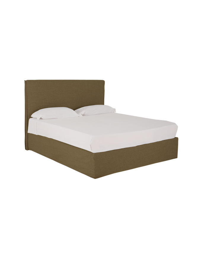 Deco wood Cama con canapé desenfundable de lino verde para colchón de 90x200cm