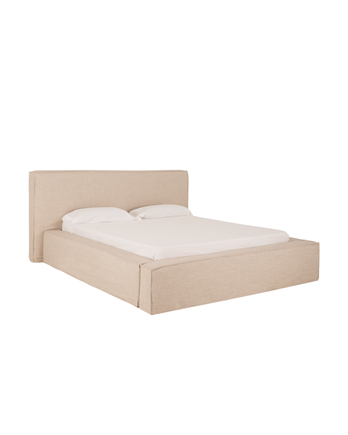 Deco wood Cama desenfundable de lino beige para colchón de 90x200cm