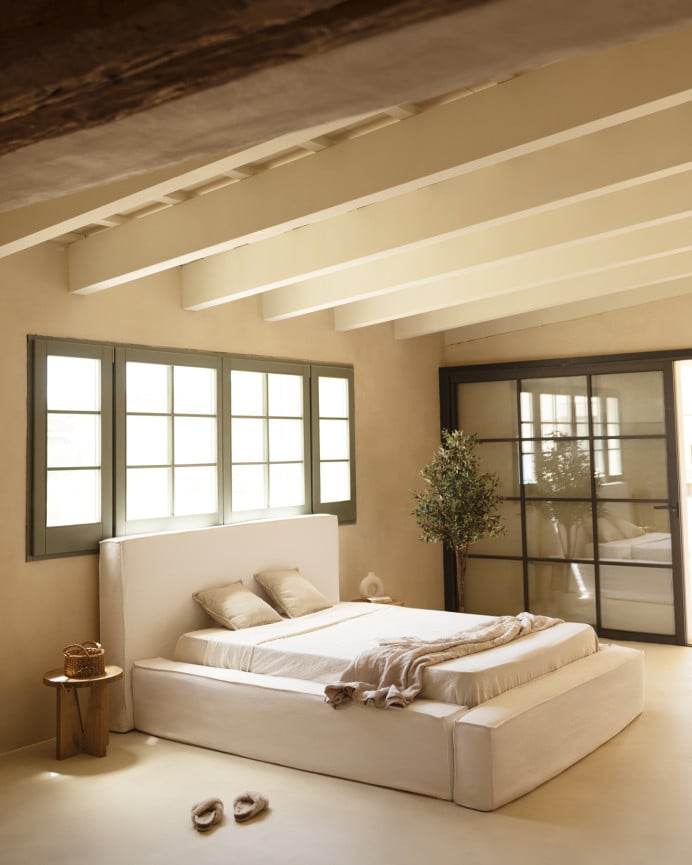 Deco Wood Cama Desenfundable De Lino Blanco Para Colchón De 90x200cm