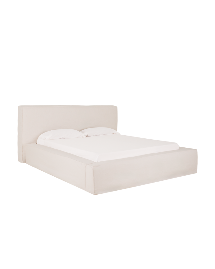 Deco Wood Cama Desenfundable De Lino Blanco Para Colchón De 90x200cm