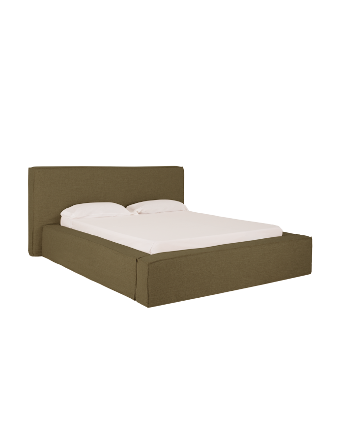 Deco wood Cama desenfundable de lino verde para colchón de 100x200cm