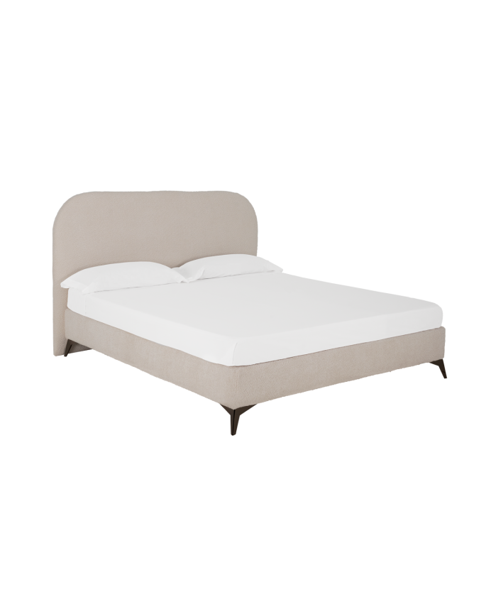 Deco wood Cama tapizada de boculé gris claro para colchón de 90x200cm