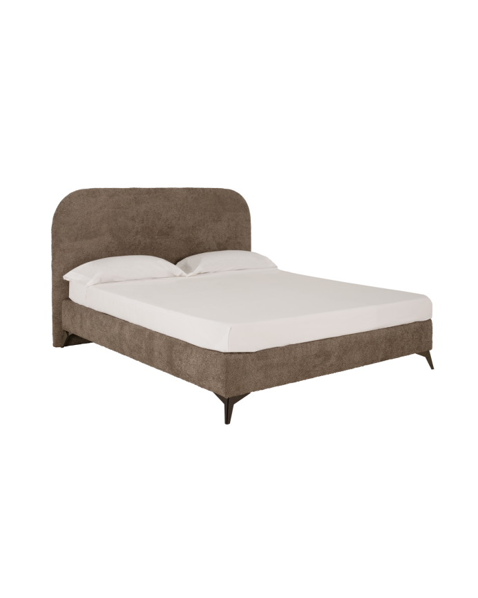 Deco wood Cama tapizada de boculé taupe para colchón de 90x200cm