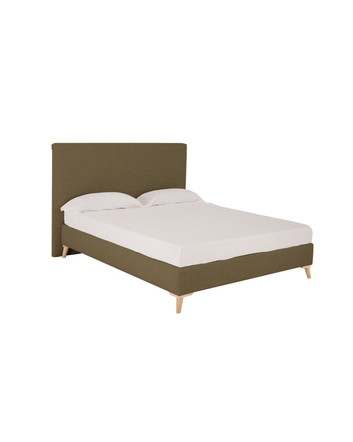 Deco wood Cama tapizada de lino verde para colchón de 90x200cm
