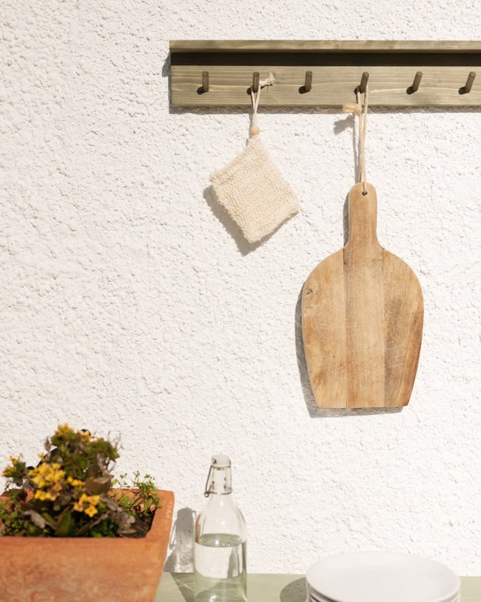 Deco Wood Colgador De Pared De Madera Maciza En Tono Verde De 61x9 5cm