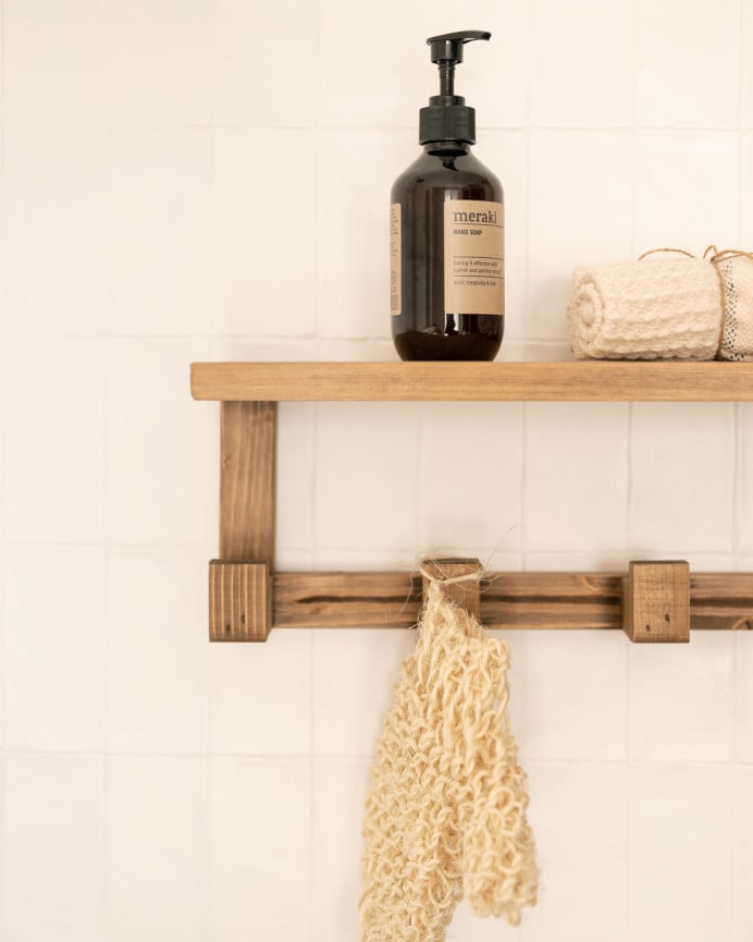 Deco Wood Colgador/Perchero De Madera Maciza Con Repisa Tono Roble Oscuro De 20x50cm