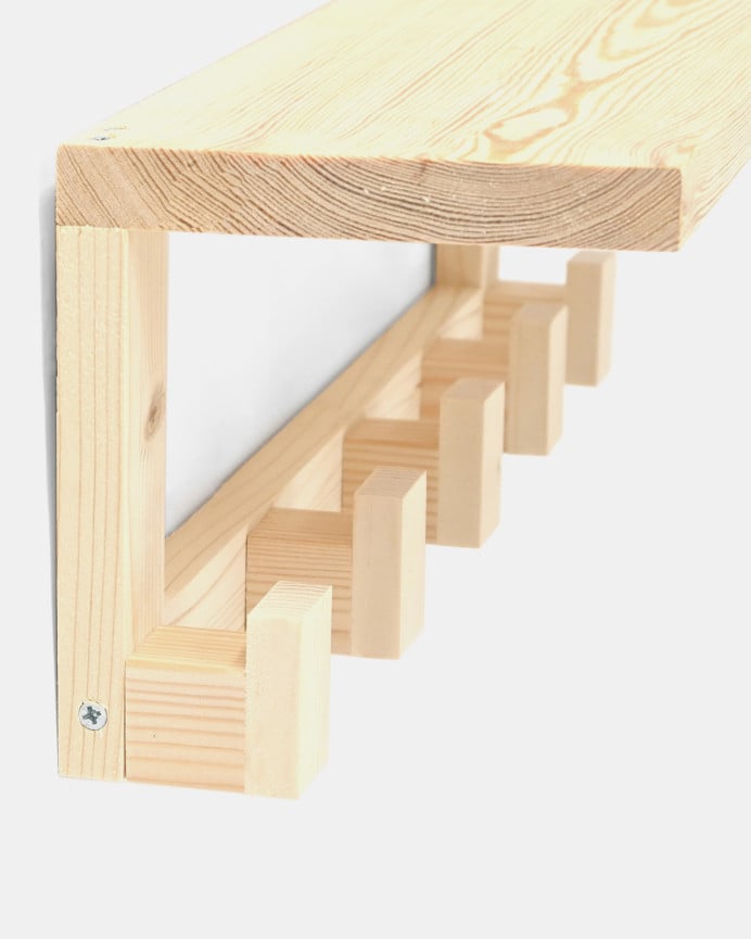 Deco Wood Colgador/Perchero De Madera Maciza Con Repisa Tono Natural De 20x50cm