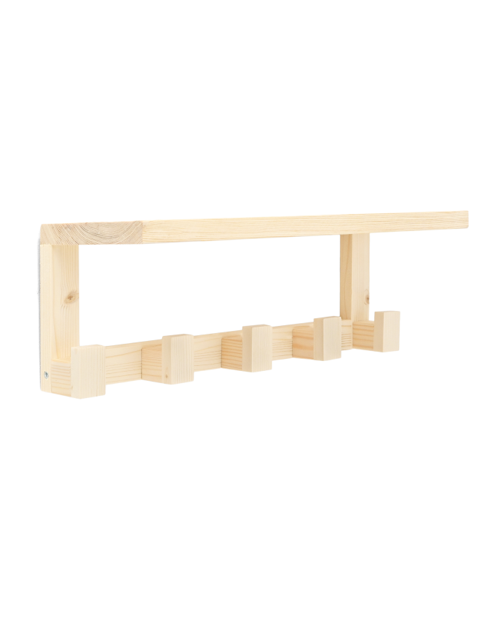 Deco wood Colgador/Perchero de madera maciza con repisa tono natural de 20x50cm