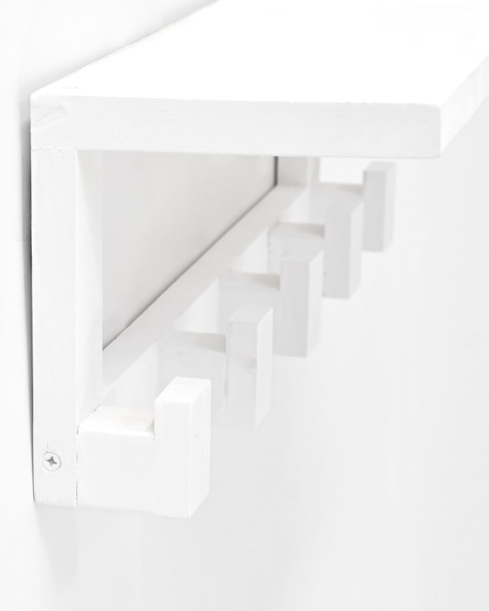 Deco Wood Colgador/Perchero De Madera Maciza Con Repisa Tono Blanco De 20x50cm