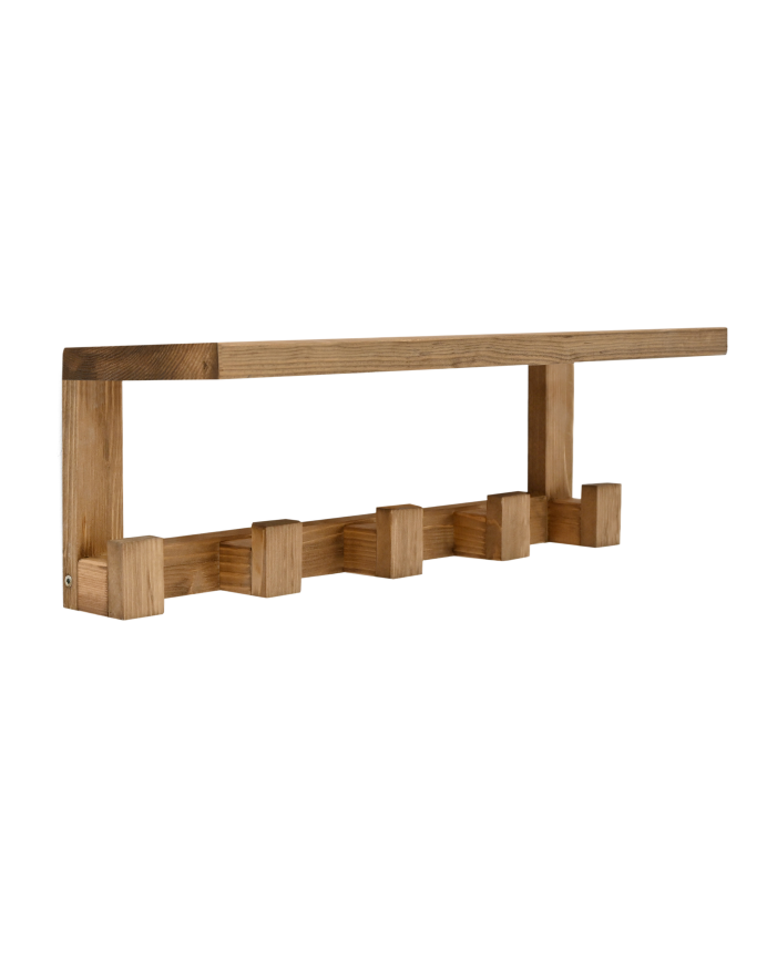 Deco wood Colgador/Perchero de madera maciza con repisa tono roble oscuro de 20x50cm
