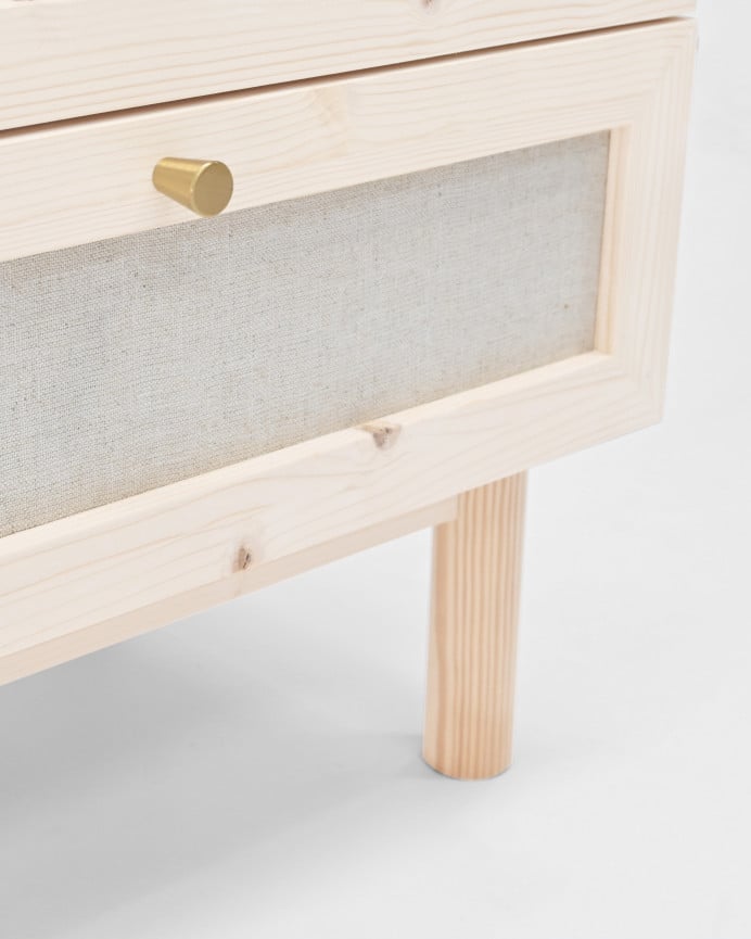 Deco Wood Cómoda De Madera Maciza Y Lino Con Seis Cajones En Tono Natural De 76x120cm