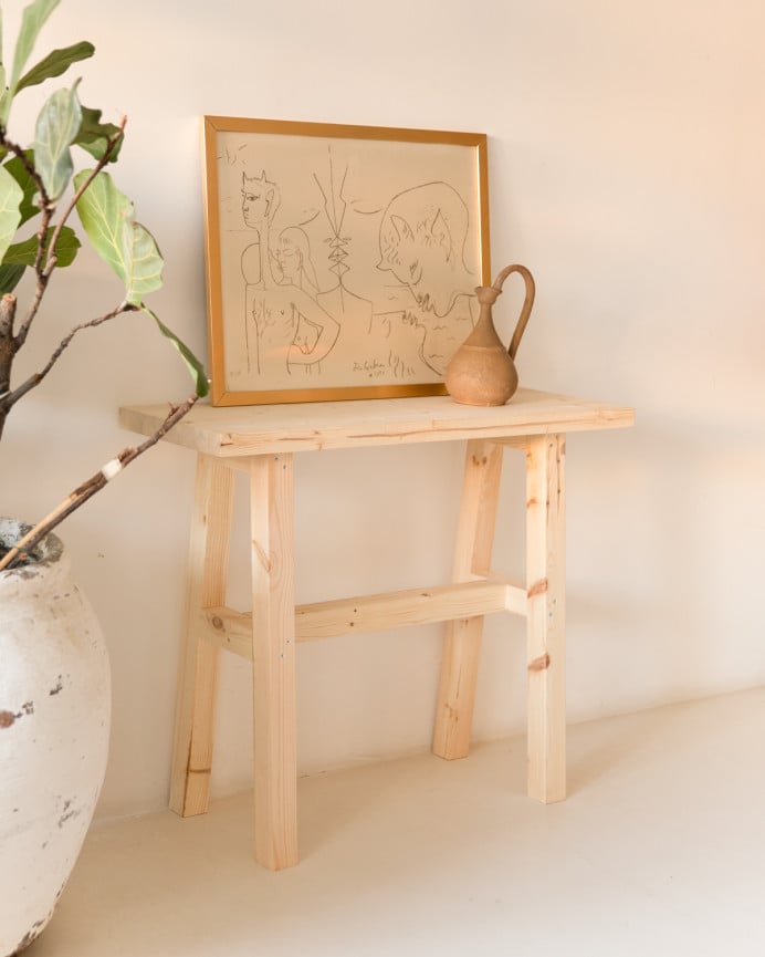 Deco Wood Consola De Madera Maciza En Tono Natural De 100x80cm