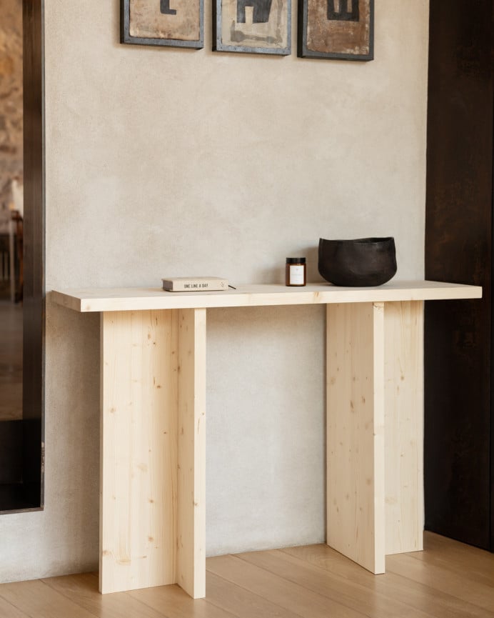 Deco Wood Consola De Madera Maciza En Tono Natural De 120x80cm