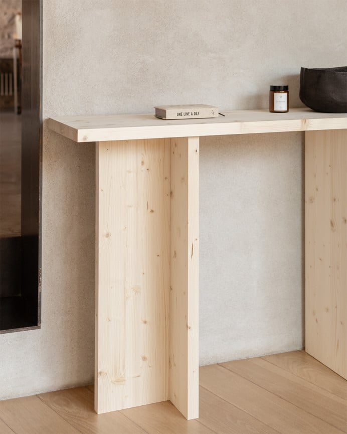 Deco Wood Consola De Madera Maciza En Tono Natural De 120x80cm