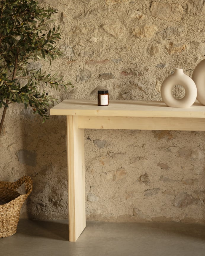 Deco Wood Consola De Madera Maciza En Tono Natural De 120x80cm