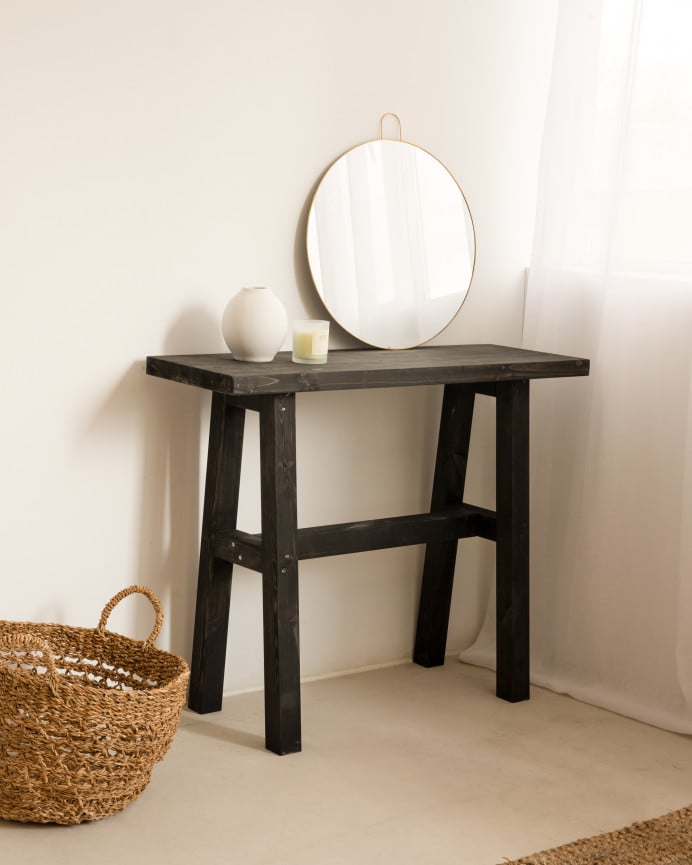 Deco Wood Consola De Madera Maciza En Tono Negro De 100x80cm