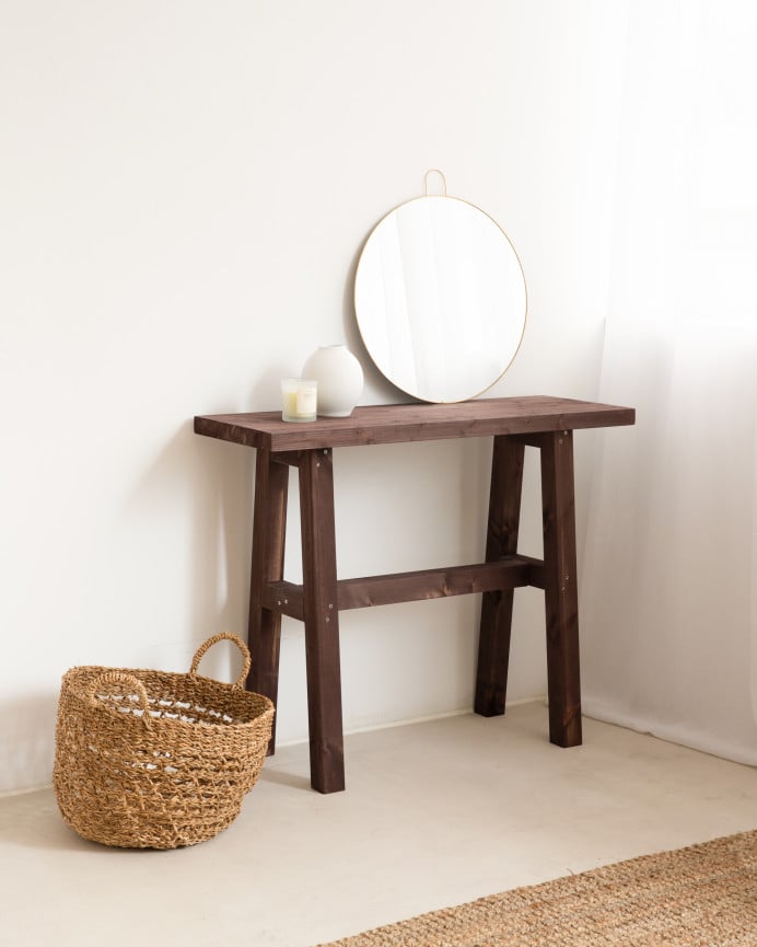 Deco Wood Consola De Madera Maciza En Tono Nogal De 100x80cm