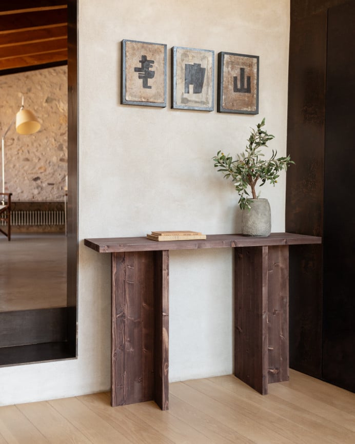 Deco Wood Consola De Madera Maciza En Tono Nogal De 120x80cm