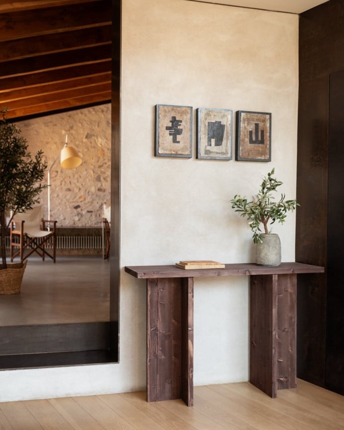 Deco Wood Consola De Madera Maciza En Tono Nogal De 120x80cm