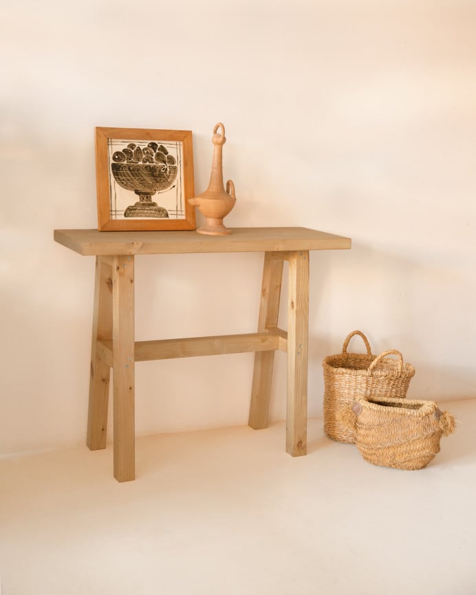 Deco Wood Consola De Madera Maciza En Tono Roble Medio De 100x80cm