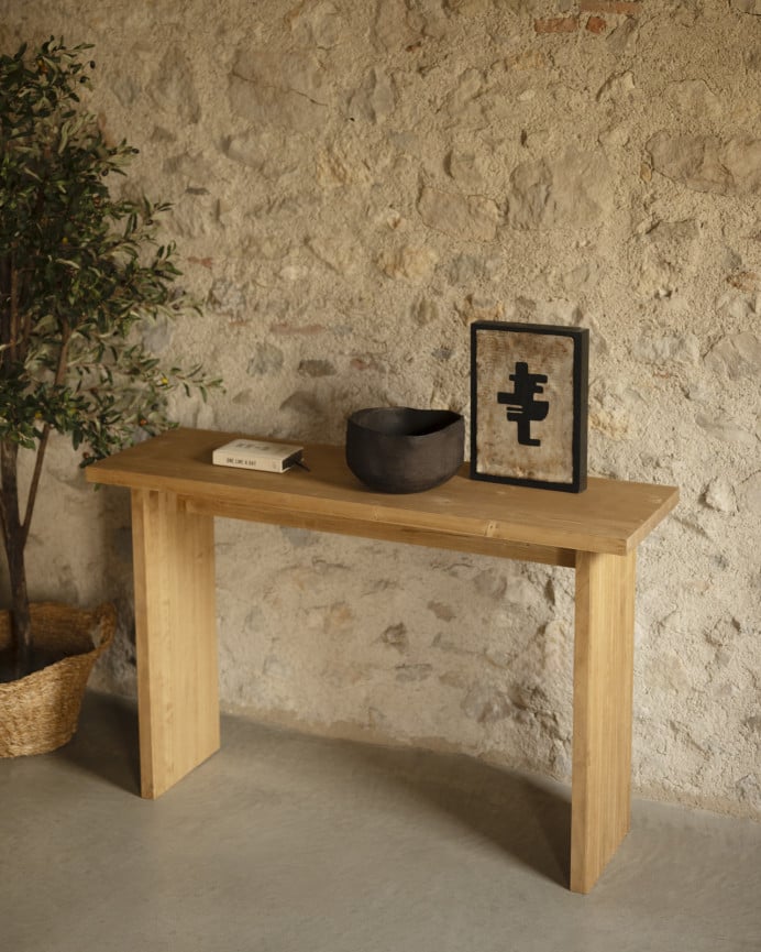 Deco Wood Consola De Madera Maciza En Tono Roble Medio De 120x80cm
