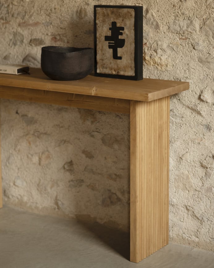 Deco Wood Consola De Madera Maciza En Tono Roble Medio De 120x80cm