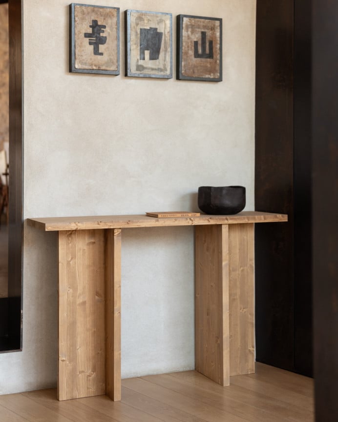 Deco Wood Consola De Madera Maciza En Tono Roble Medio De 120x80cm