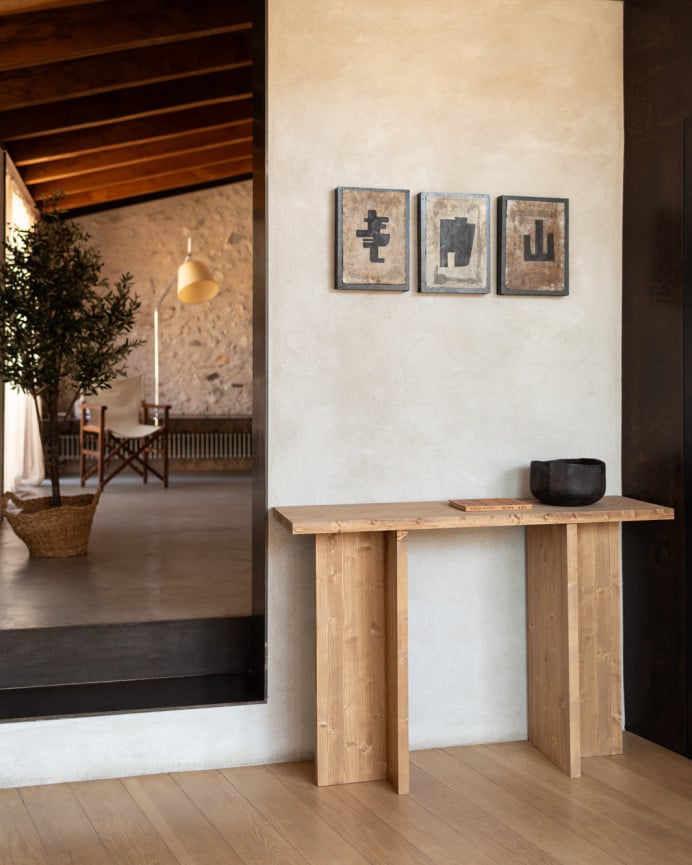 Deco Wood Consola De Madera Maciza En Tono Roble Medio De 120x80cm