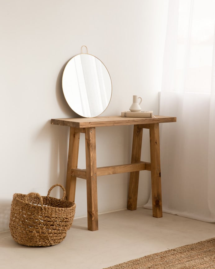 Deco Wood Consola De Madera Maciza En Tono Roble Oscuro De 100x80cm