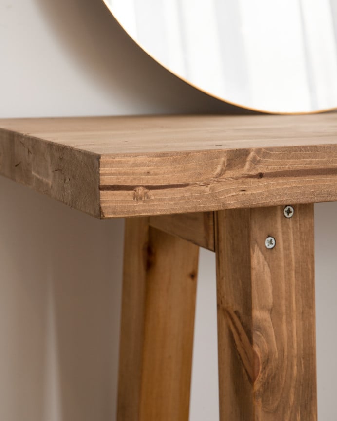 Deco Wood Consola De Madera Maciza En Tono Roble Oscuro De 100x80cm