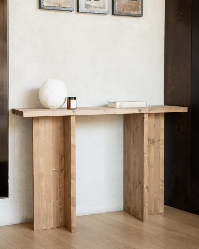 Deco Wood Consola De Madera Maciza En Tono Roble Oscuro De 120x80cm