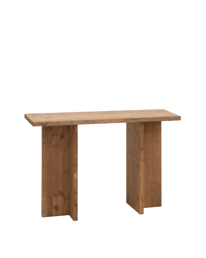 Deco wood Consola de madera maciza en tono roble oscuro de 120x80cm